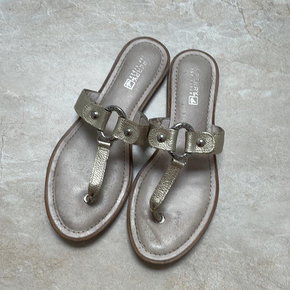 Sperry Top Slider Carolina Slip on shimmer Gold leather sandals